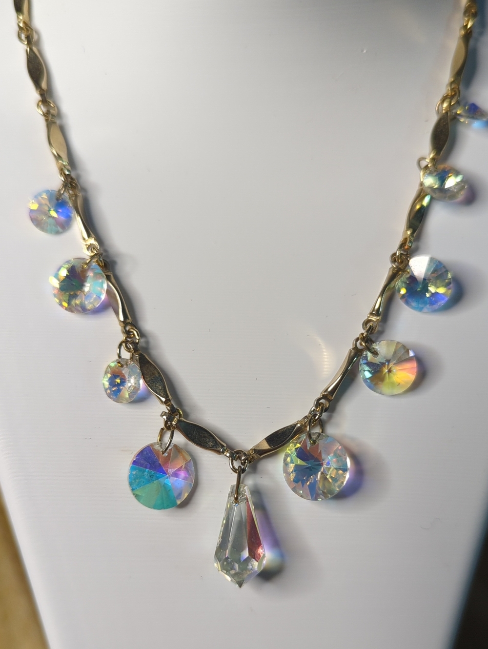 Sarah Coventry Iridescent Crystal Necklace - Gold-tone Statement Piece